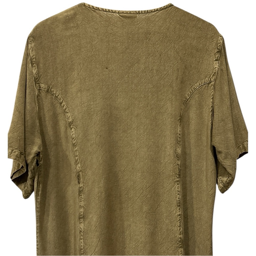 Magic Maxi Dress Button Front Embroidered Tan Green Flutter Sleeve One Size - Picture 9 of 11